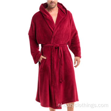 Mens Hooded Fleece Bathrobe volledige lengte microvezeljas